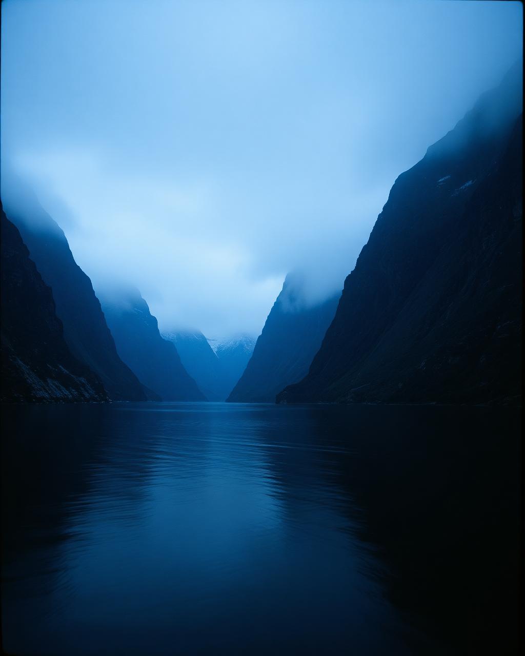 A Norwegian fjord with steep mountains and dark water
