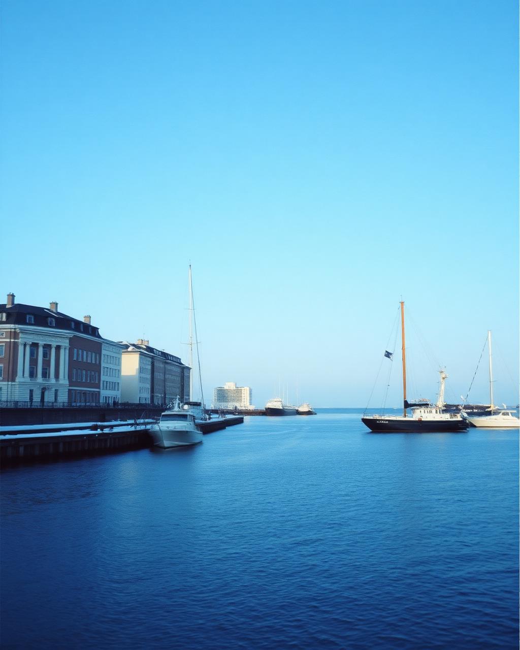 Helsinki harbour in cold blue winter light