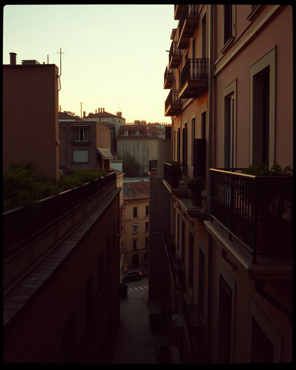 Barcelona rooftops and balconies in warm evening light